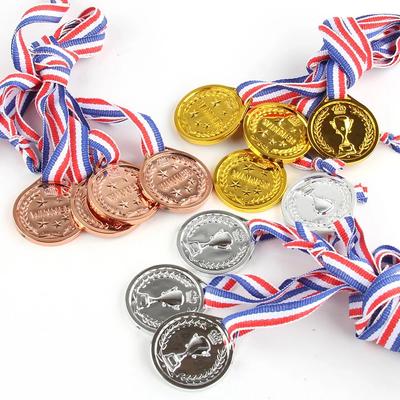 3 Pcs Set Plastic Award Medals with Neck Ribbon Gold Silver Bronze Style for Sports Game Competition Movie Prop Diameter 5.1cm