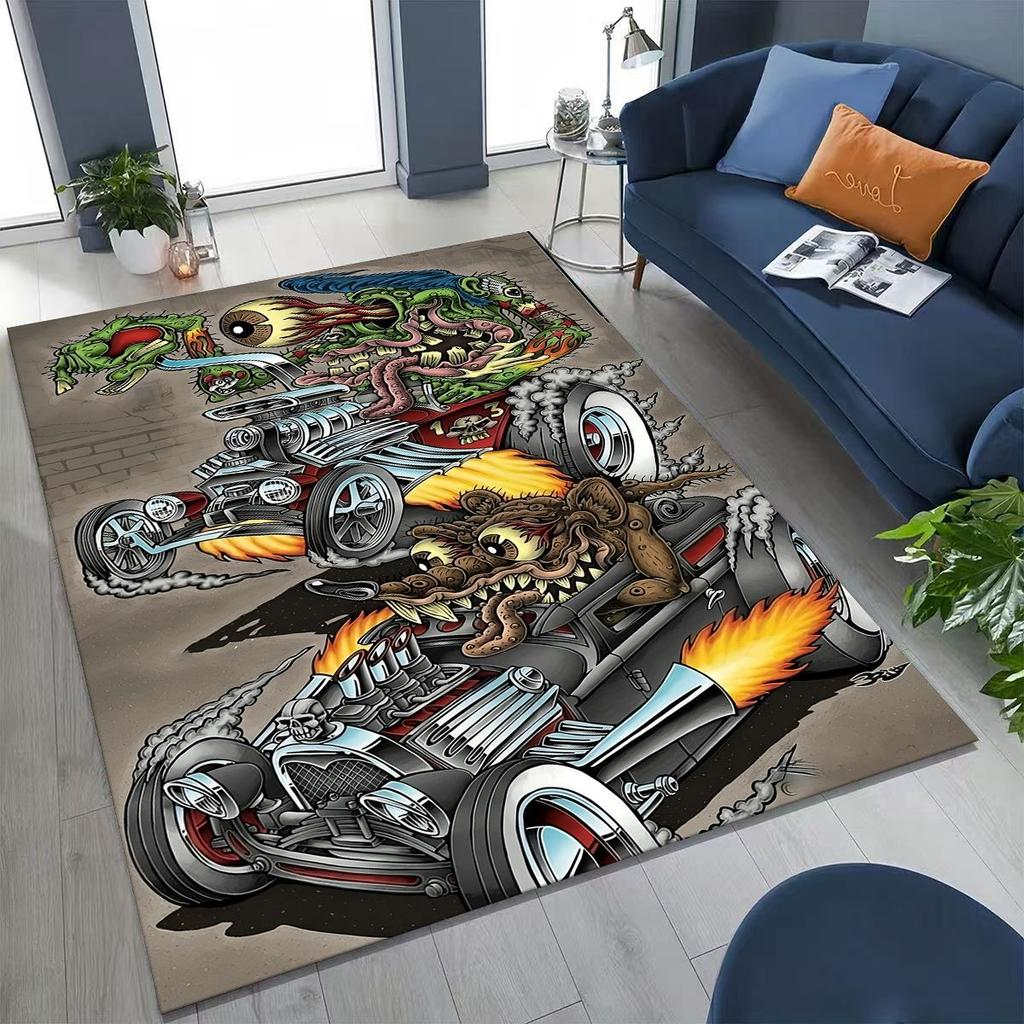3D Rebellious RAT FINK Auto's Bord Cartoon Vloerkleed voor Slaapkamer Woonkamer Bank Huis Deurmat Decoratie, Groot Kinder Speel Antislip Vloermat