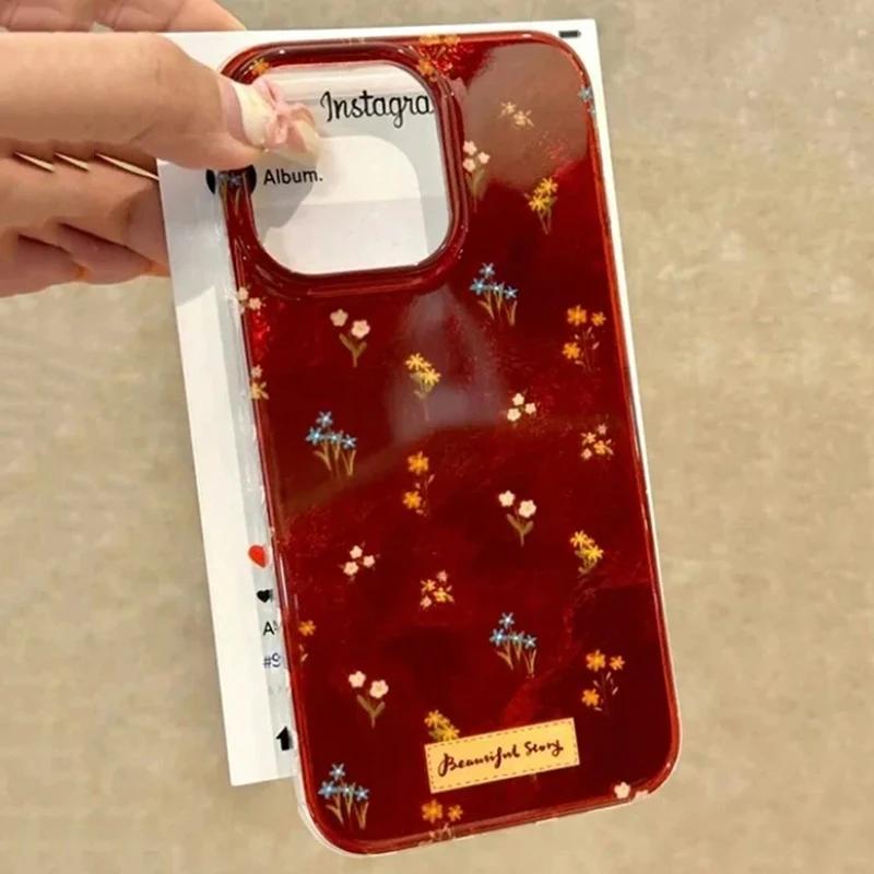 

For iPhone 17 16 15 14 13 12 11 Pro Max Case Retro Red Diasy Floral Print Cover For iPhone 17 Air 16E XS Max XR X 7 8 Plus Funda iPhone 11