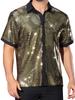 Lars Amadeus Metallic Sequin Short Summer Shiny Top for Disco and Party Size L Men's Shirt, Sleeve, Button-Down Shirt, Wear, Golden,