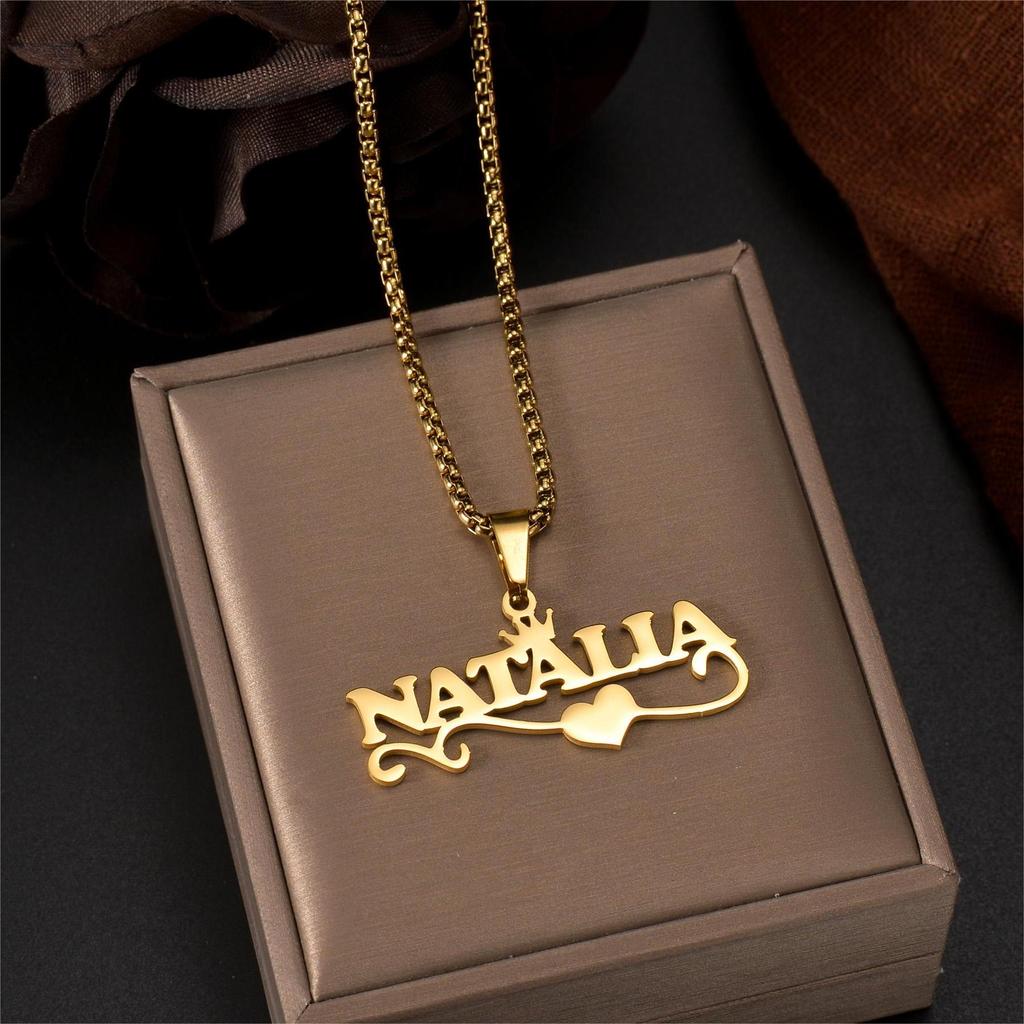 Atoztide Personalized Custom 5cm Big Pendant Names Necklace Stainless Steel Crown Cuban Thick Chain for Men Women Jewelry Gift