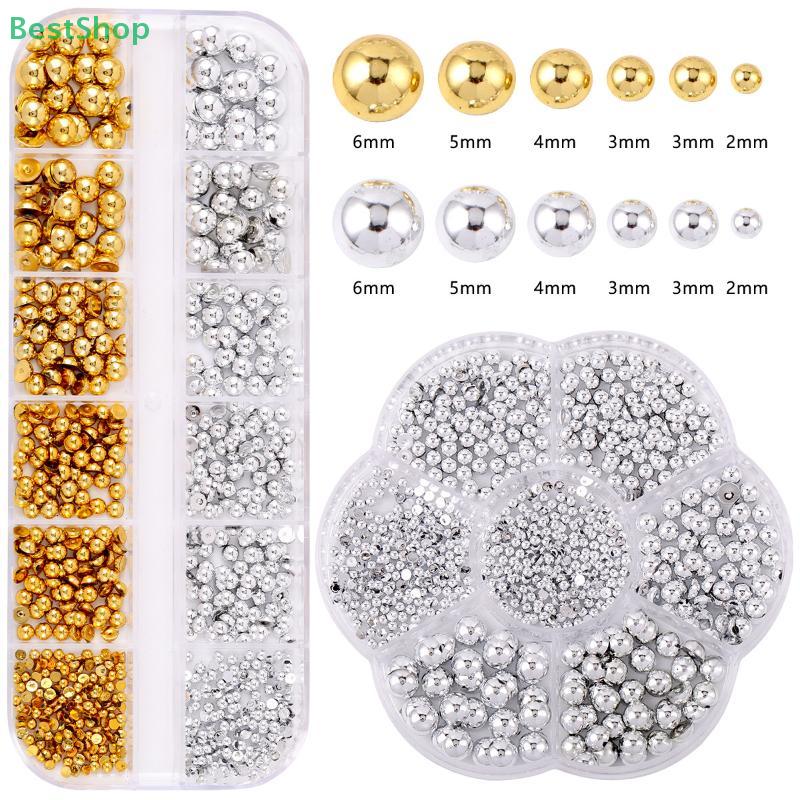 12 Compartment/ Box Gold Silver ABS Semi-round Pearl Nail Art Decor Mix Manicure Salon Accessories