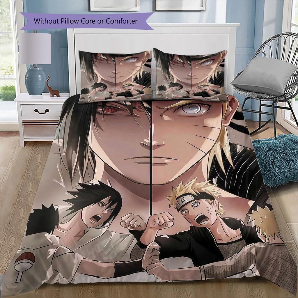 Naruto Feuer Entschlossenheit Muster Bettwäsche Tagesdecke Set Bettbezug Kissenbezug Zuhause Geburtstagsgeschenk(1 Bettbezug + 2 Kissenbezüge, ohne Füllung)