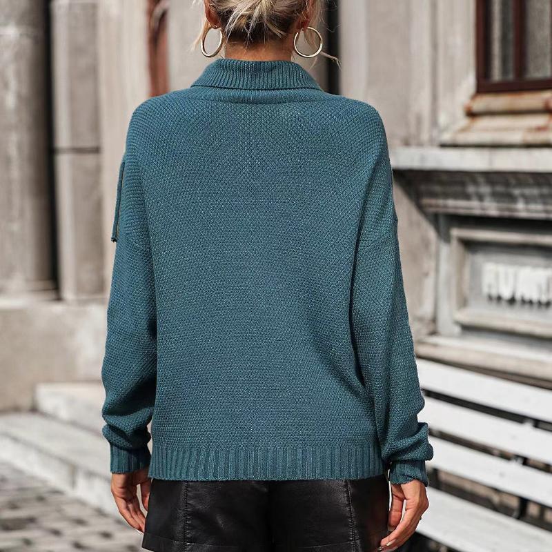 IHUASU Autumn and Winter Women's Loose Tassel Sweater Knit High Neck Sweater