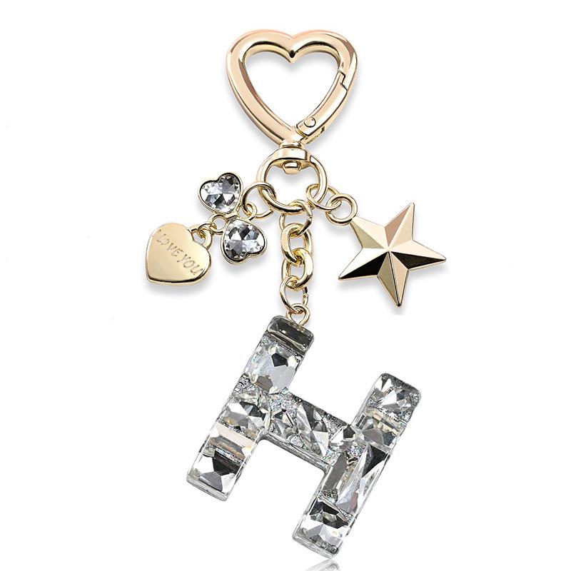 Silberne Diamant-Harz-Buchstaben-Schlüsselanhänger mit Stern-, Herz- & Schmetterlings-Anhängern - Geschenk für Mädchen-Taschen
