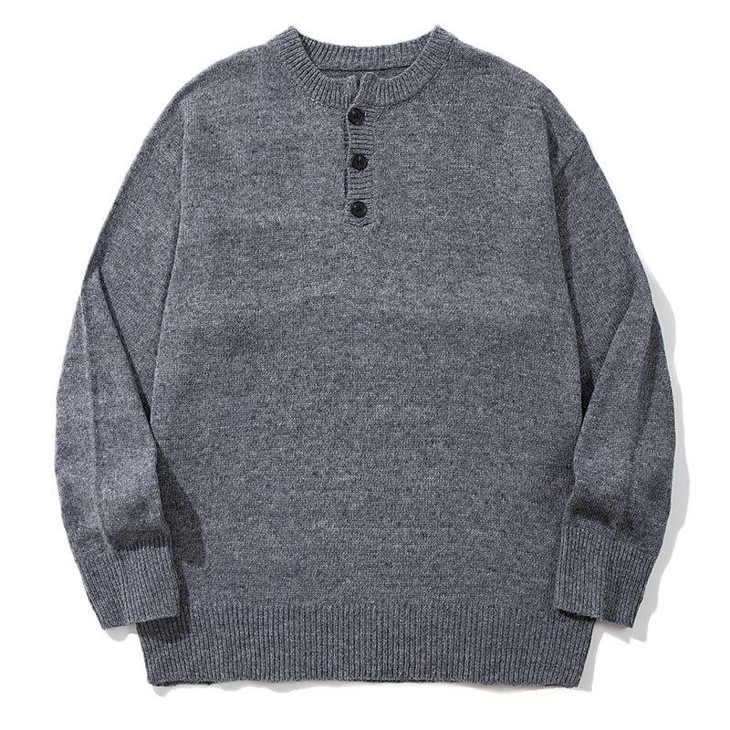 Gray  Henry Neck Sweater Men's Lazy and High-end Autumn and Winter New All-match Top Round Neck Pullover Knitted Sweater