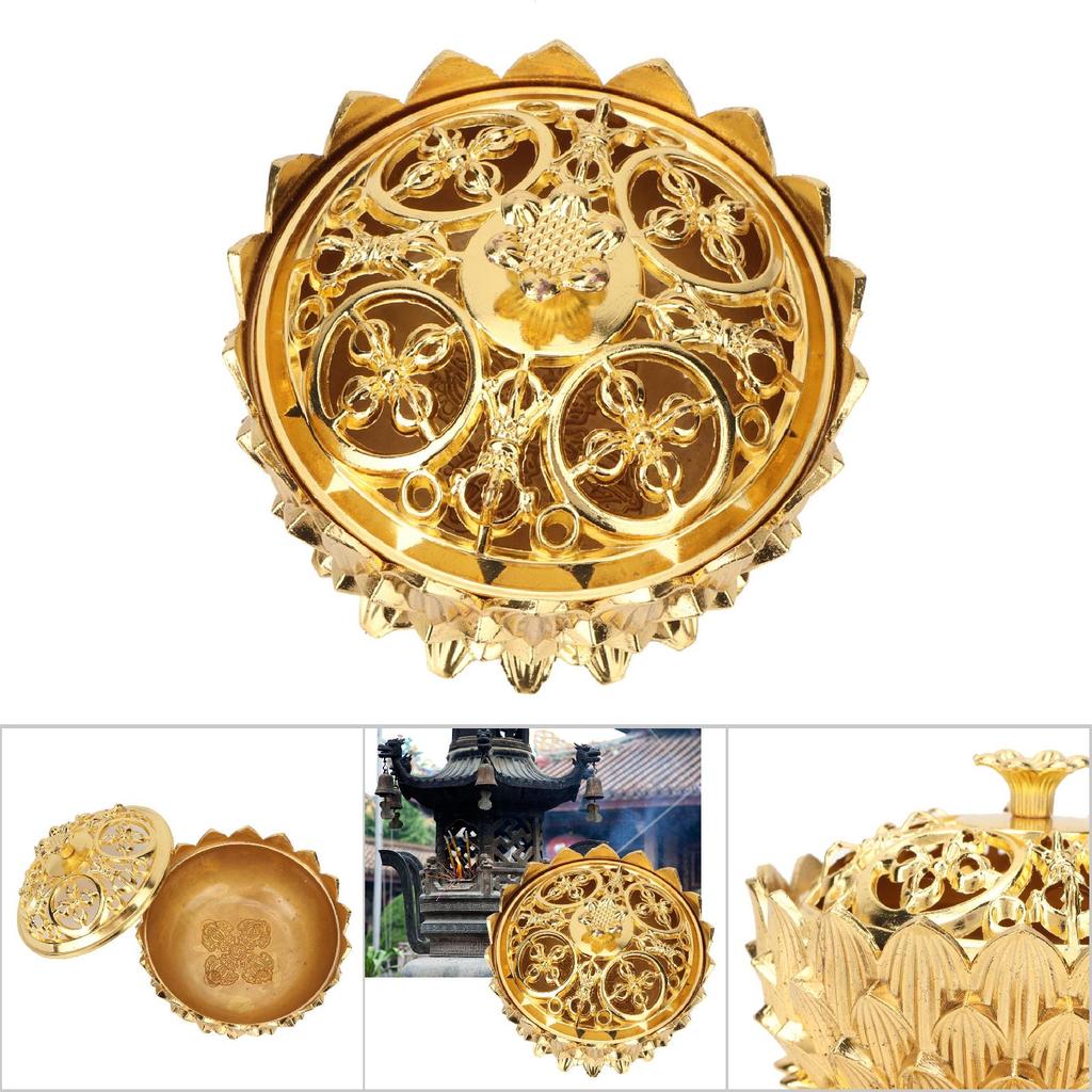 Alloy Craving Censer Incense Burning Flower Base Buddhist Supplies Home Decoration(Golden)