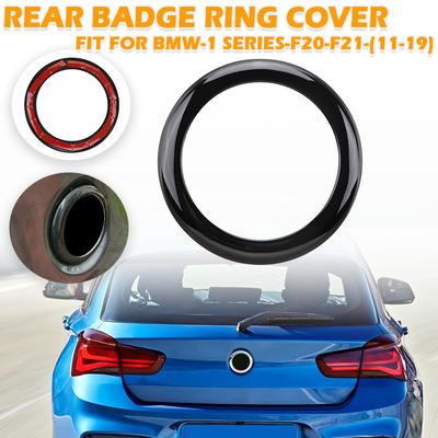 Car Rear Badge Ring Cover Logo Frame Trim Carbon/Glossy Black Sticker Fit For BMW 1 Series F20/F21 2011 - 2019 Car