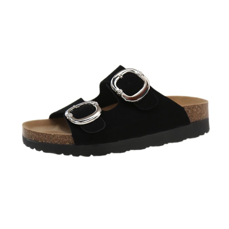 

Fashion Fashion Platform Flat Slippers Summer New Round Head Open Toe Metal Buckle Anti-slip Wear-resistant Beach Sandals 42 чёрный