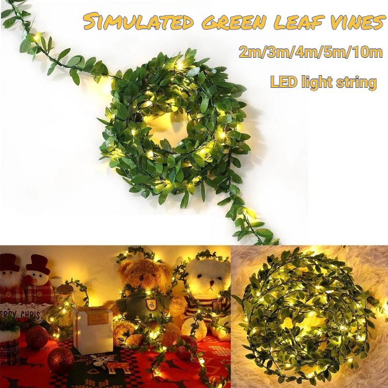 Christmas Decoration Artificial Garland LED String Lights Simulated Green Leaf Tree Vines Suitable for Holiday DIY Handmade Decoration Battery Powered