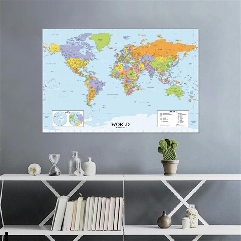 World Map Poster with Country Name Wall Art Decorative Painting Travel School Supplies Classroom Home Decor No Framed