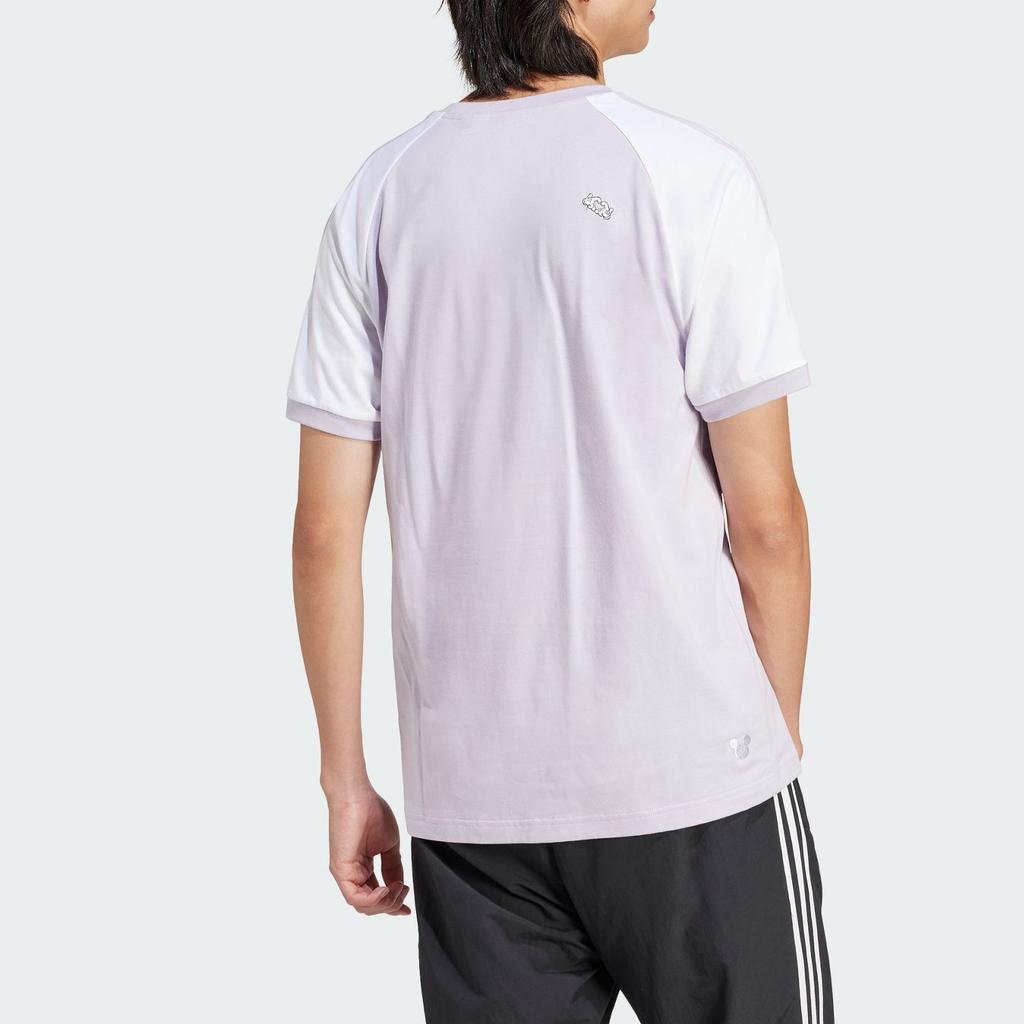 Adidas Originals X Mickey Mouse SS24 Logo Triple Stripe Sports T-Shirt Men Tops Silver IY2271