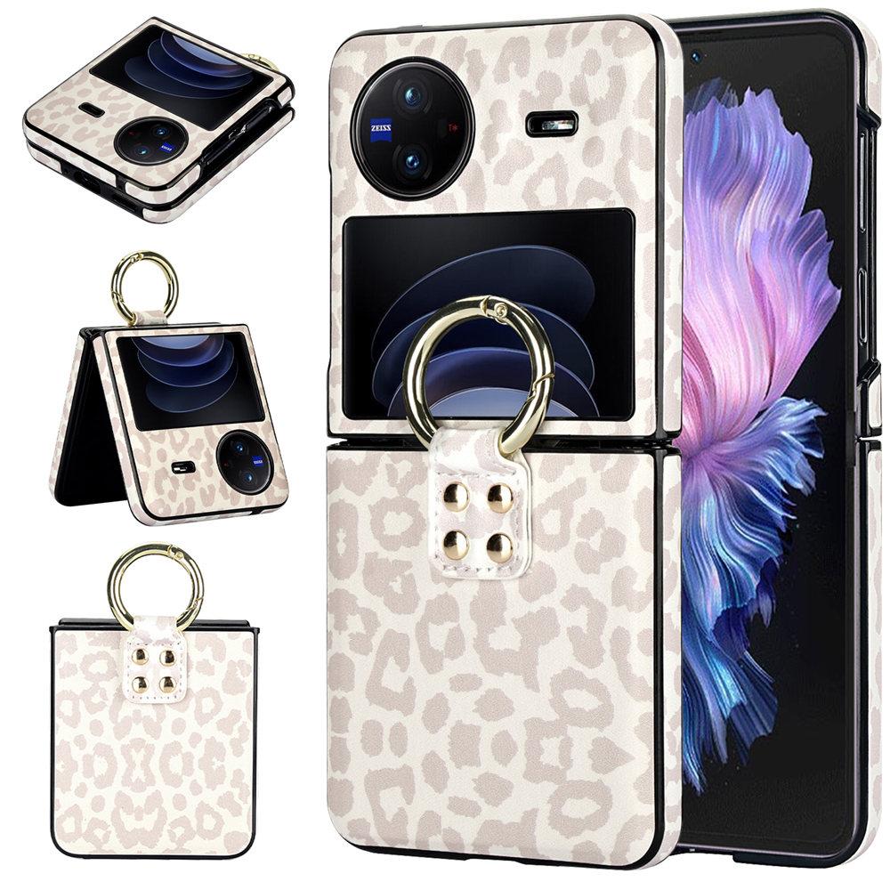 

For Vivo X Flip Fashion Ultra-Thin Cover Leopard Print Leather Case For VIVO X Flip Ring Holder Rhombic Back Coque For VIVO X Flip