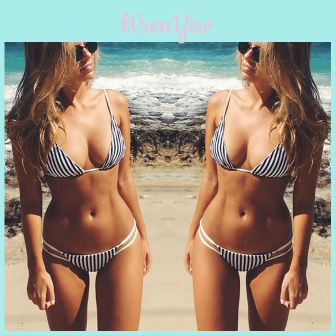 Premium Quality Women's Swimwear Stripe Bikini Set For Stylish Beachwear Fun