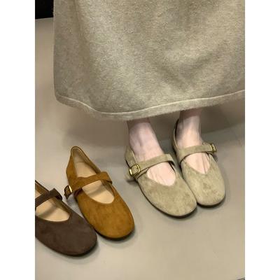 Suede One-word with Shallow Mouth Single Shoes, Fairy Style Flat Mary Jane Shoes