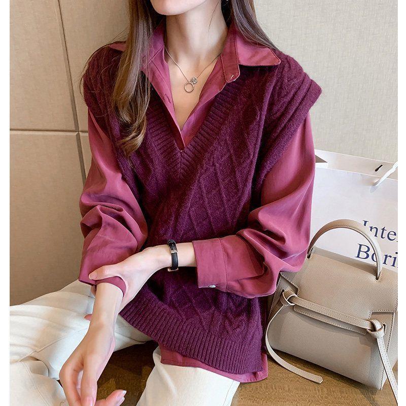 Women's Loose Fit Cable Knit V-Neck Sweater Vest - Autumn/Winter 2021, Thick OL Style, Korean Version.