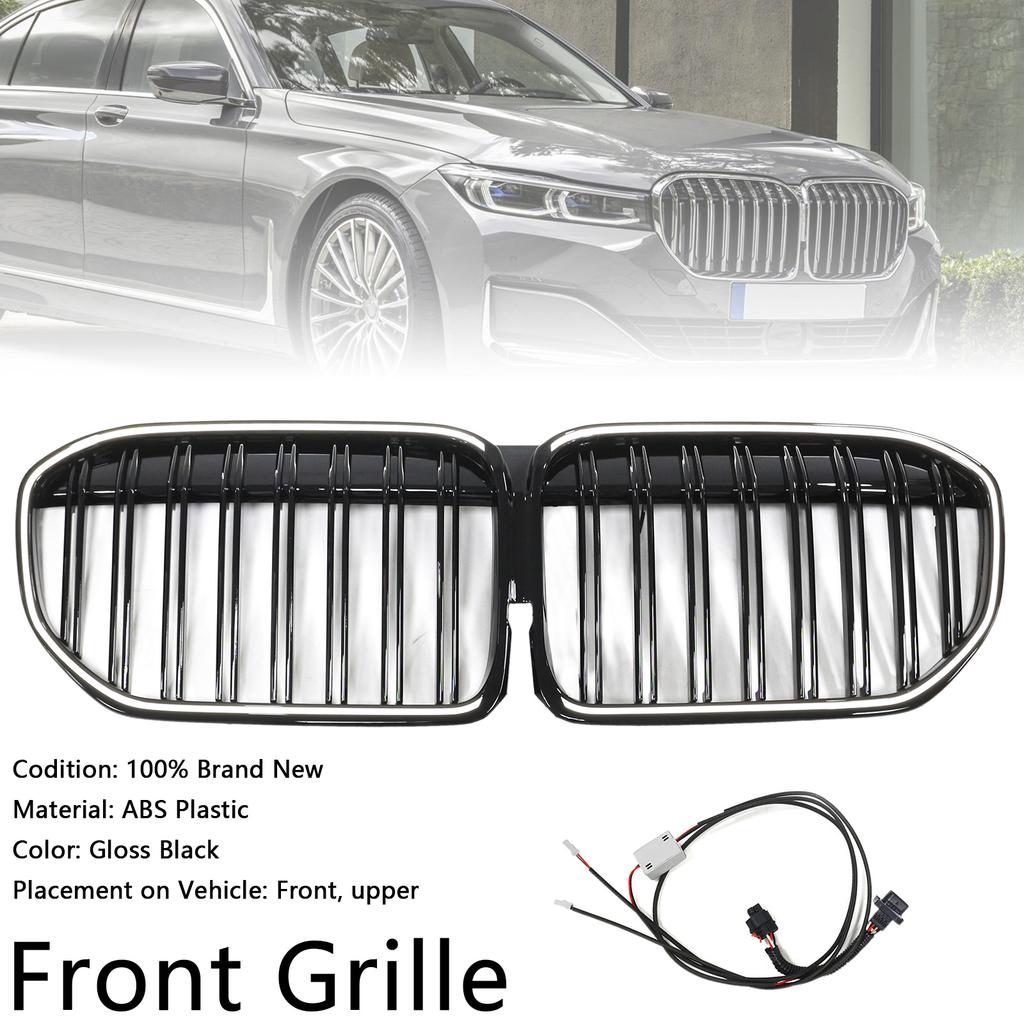 Double Slat Gloss Black Front Grill Grille Fit BMW 7 Series G11 G12 2019-2022