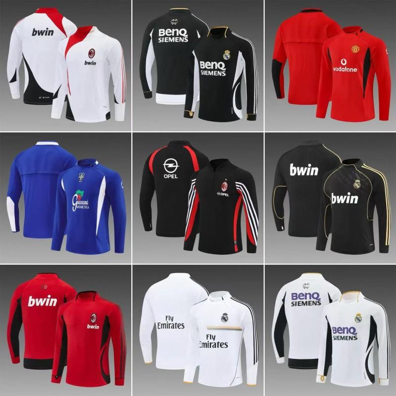 Vintage Football Training Jersey AC Milan Man U Brazil Long Short Sleeve Soccer T-Shirt