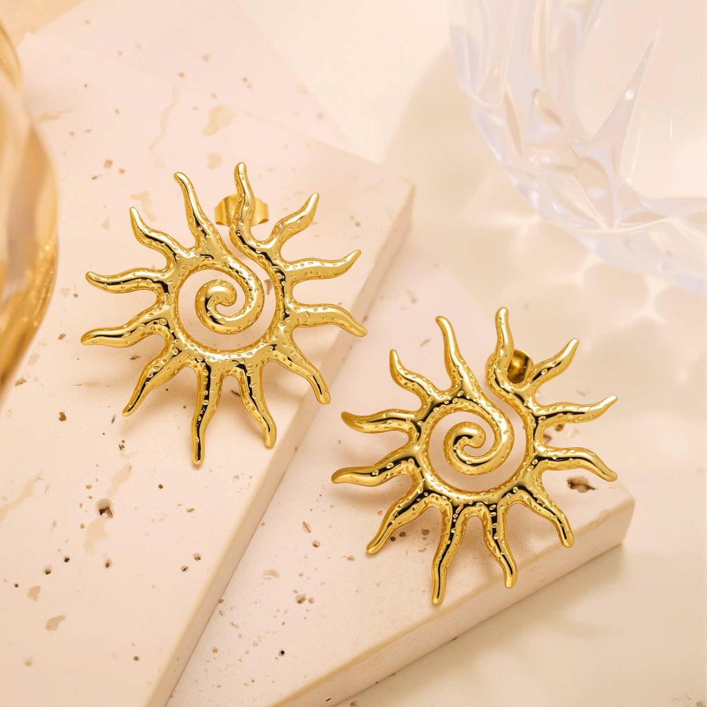 Geometric Irregular 18k Gold Titanium Steel Earrings for Women
