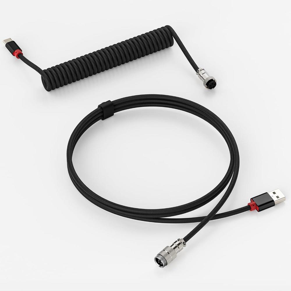 New Type C Coiled Cable USB Aviator Aviation Connector for Mechanical Gaming Keyboard Desktop PC Data Sync Charging Wire