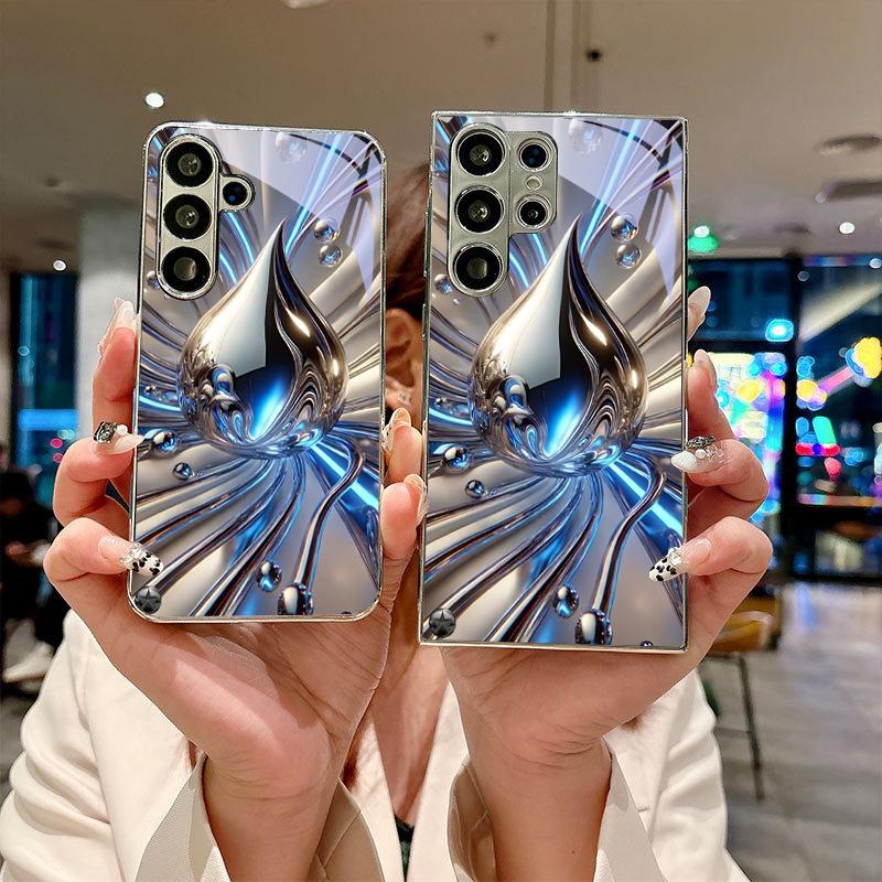 Blue Chrome Swirl Electroplated Silver Phone Case For Samsung Galaxy S26 S25 S24 S23 S22 S21 S20 Ultra Plus FE S26+ Glass Cover