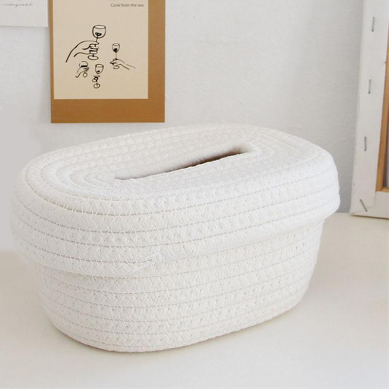 

Коробка для салфеток из хлопковой веревки, плетеная коробка для хранения, настольная коробка для хранения, коробка для бумажных салфеток для домашнего офиса, комнаты, автомобиля, декоративная коробка для салфеток белый