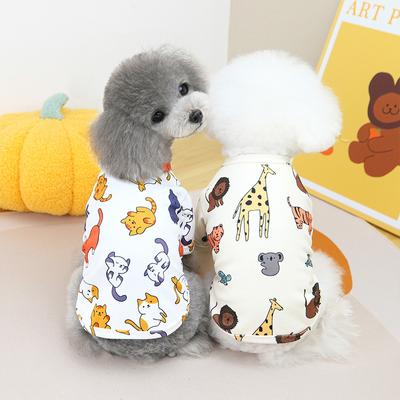 Spring Summer Casual Pet T-Shirt for Cats Dogs with Animal Print, Comfortable Breathable Puppy Kitten Shirt