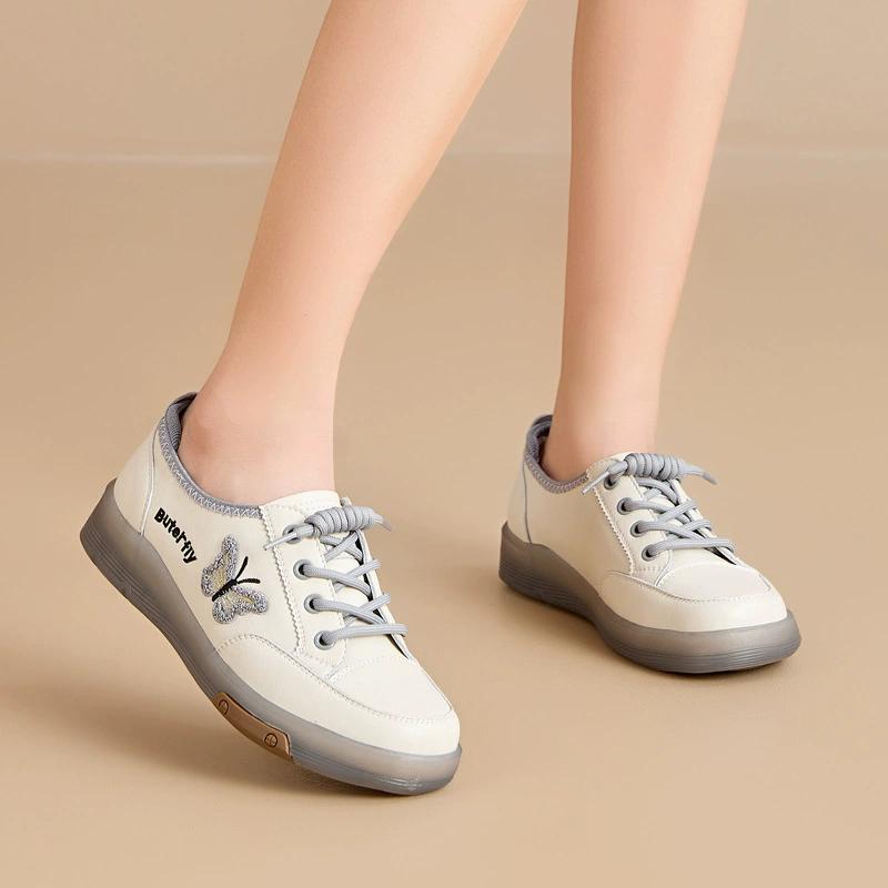 GKTINOO Women Sneakers 2025 Spring New Genuine Leather Loafers Women Casual Soft Soled Lace-up Women's White Shoes Large Size