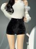 Svarte Shorts Dame Høst Vinter Høy Midje Mote Tettsittende Sexy Stretch Y2k Kordfløyel Kvinne Casual Bukser