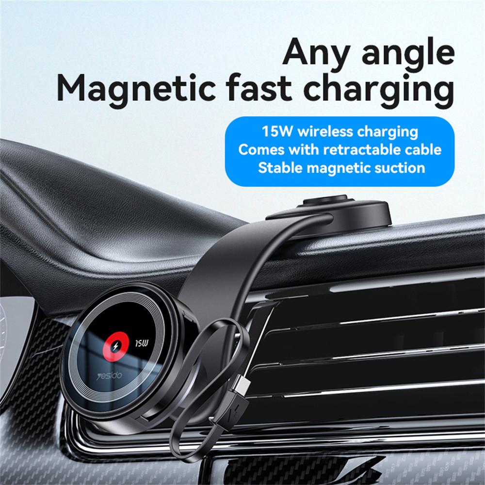 

YESIDO C314 Retractable Magnetic Wireless Charger 15W Fast Charging 360° Rotatable Stand Flexible Suction Cup As Shown A