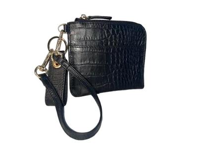 Rebecca Kompaktes Portemonnaie mit L-förmigem Reißverschluss, Riemen & Halter, Echtes Rindsleder Krokodilprägung, Unisex (Schwarz) JT-250221