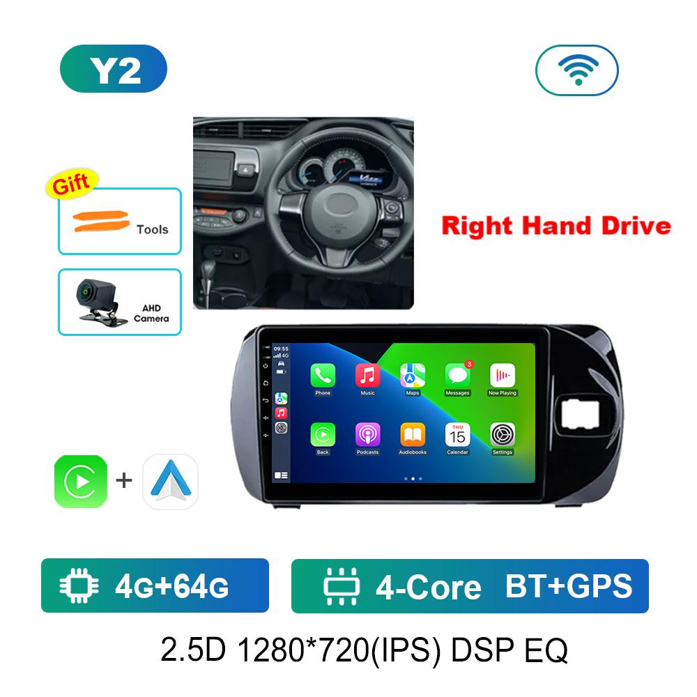 Right Hand Drvie Carplay Car Video Multimedia Player for Toyota Vitz 3 III XP130 2014 - 2019 Android Bluetooth WiFi+4G HD Screen