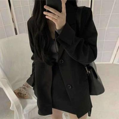 Veste de costume à revers pour femme, manches longues, simple boutonnage, poches, design, couleur unie, coupe ample, vêtements d'extérieur pour le travail