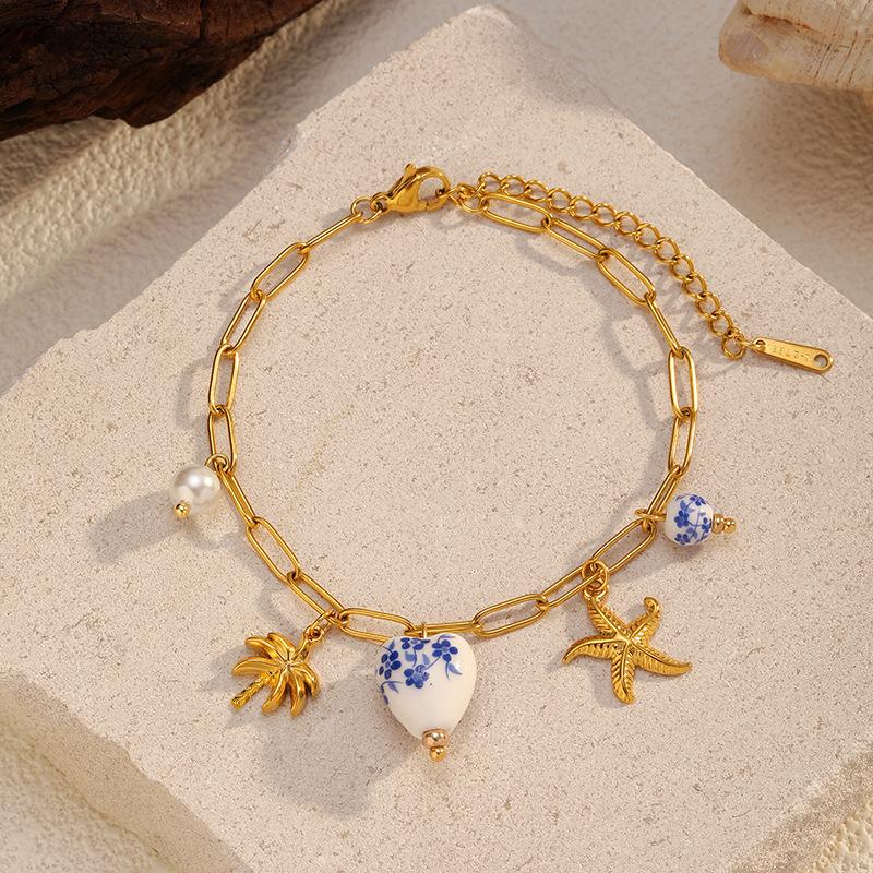 Ivanda Factory Bracelet Jewelry Stainless Steel Marine Life Series with Tassel Conch Starfish Shell Bracelets Set