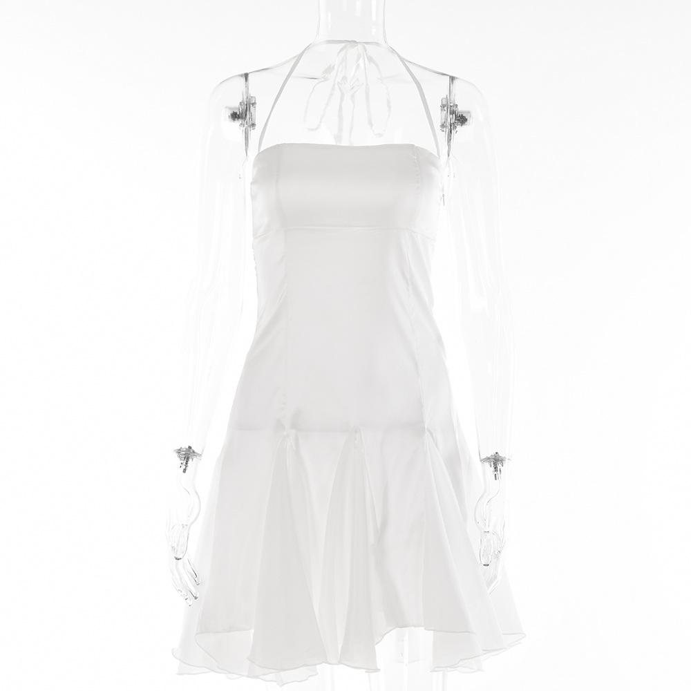 

European and American women s clothing sexy pure desire hot girl ruffle edge short skirt one-word collar backless neck dress S белый