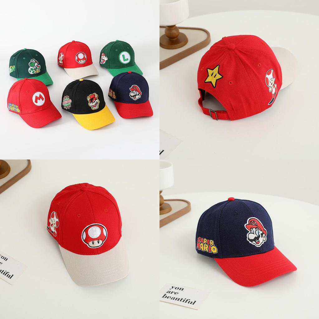 Berretto da Baseball Cartone Animato Super Mario Bros Con Protezione Solare E Cotone Traspirante Per Bambini Estate