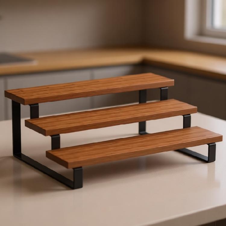 Versatile 3 Layer Wooden Stand With Sturdy Metal Structure Great For Storing Tea Cups Coffee Mugs And Decorative Items