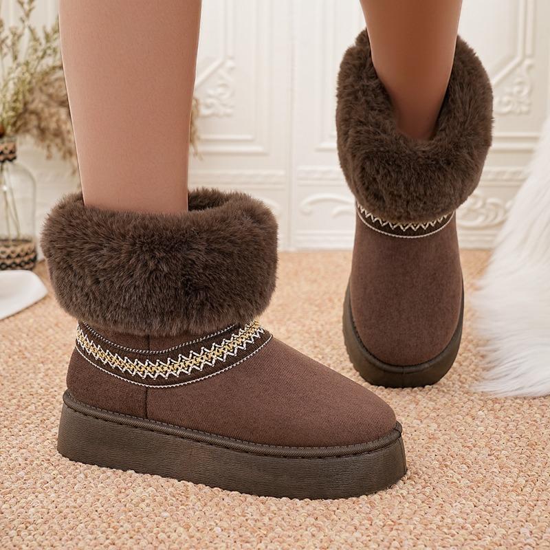 New Winter Fleece Short Cotton Boots 2025 Round Toe Sleeve Warm Platform Heightening Snow Boots
