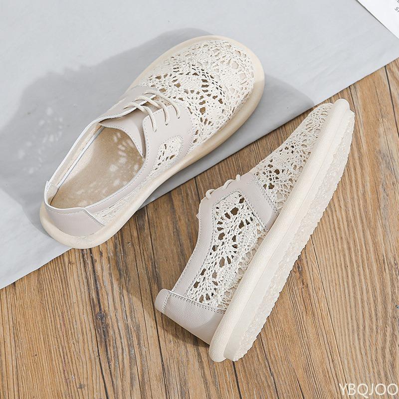 Fashion Flat toe women's sandals with mesh casual comfortable simple breathable lace up low cut hollowed out single women's shoes