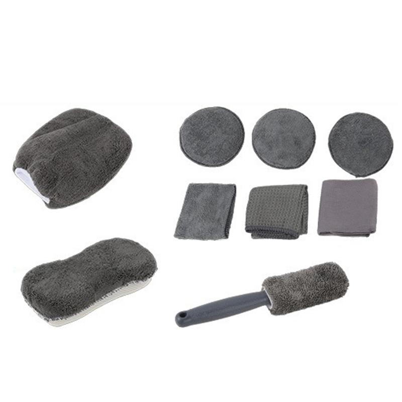 9 Stuks Auto Wassen Schoonmaak Kits Microvezel Handdoeken Blush Spons Wasghandschoen Polijst Verzorging Applicator Pads Auto Wassen Accessoires