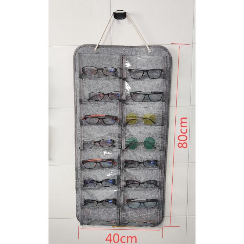 Suporte de Feltro com 16 Compartimentos para Óculos de Sol e Óculos de Grau, Exibição de Armazenamento, Bolsa Suspensa, Bolso de Parede, Caixa Organizadora