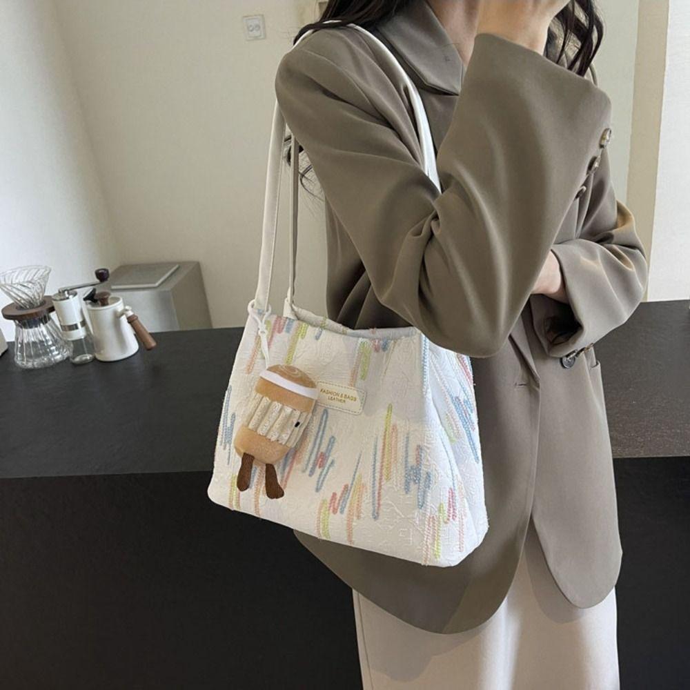 Large Capacity Shoulder Bag Women New Design Striped Tote Bag Nylon Underarm Bag  Office Worker