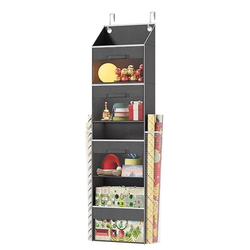 

M-Modern-Over Door Wrapping Paper Organizer Storage With 3 Removable Drawers & Side Pockets - Dual Use Design With Elastic Strap серый