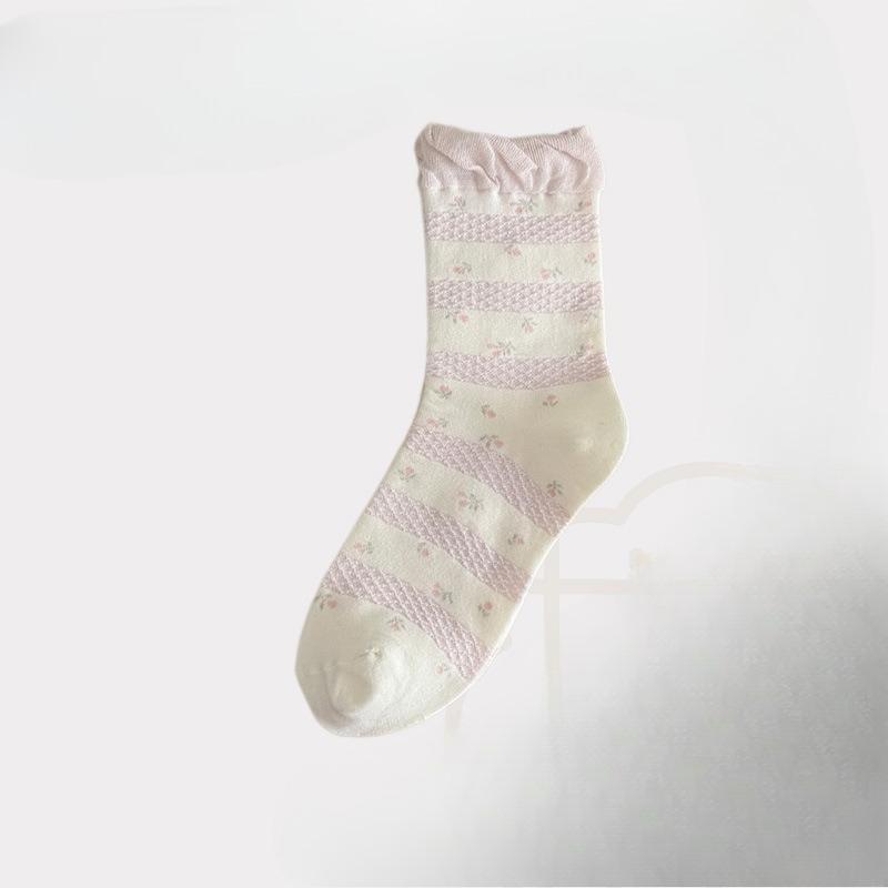 Розовые Сладкие Цветочные Носки - Милые Летние Чулки с Простым Кружевом и Бантами для Икр 1 pair