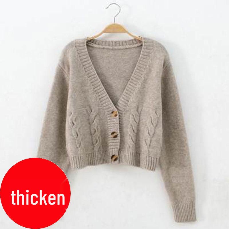 Women's Early Autumn Slimming Cable Knit Cardigan - Short, Single-Breasted, High-Waisted Sweater