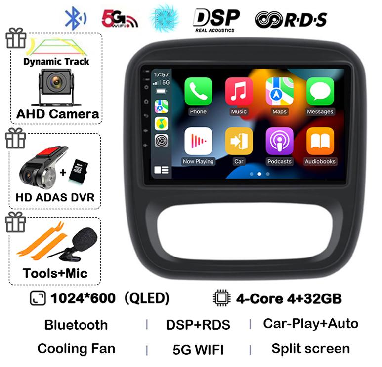 Android 14 Carplay Auto For Renault Trafic 3 2014-2021 Opel Vivaro B 2014-2018 BT Autoradio GPS Multimedia Player Stereo WIFI+4G