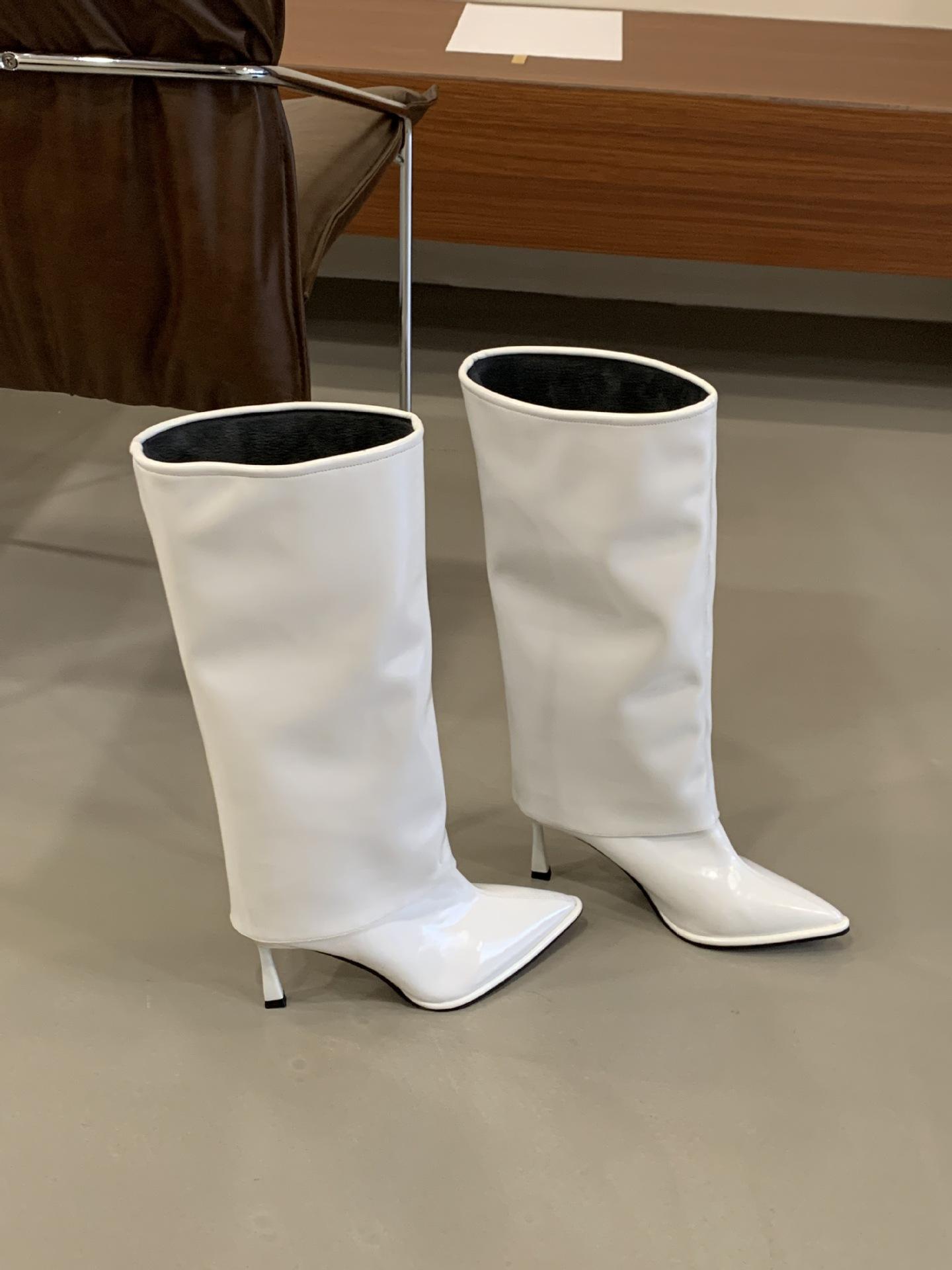 

2025 autumn new retro small pointed strap Korean version thin thin high heel high boots women 39 белый