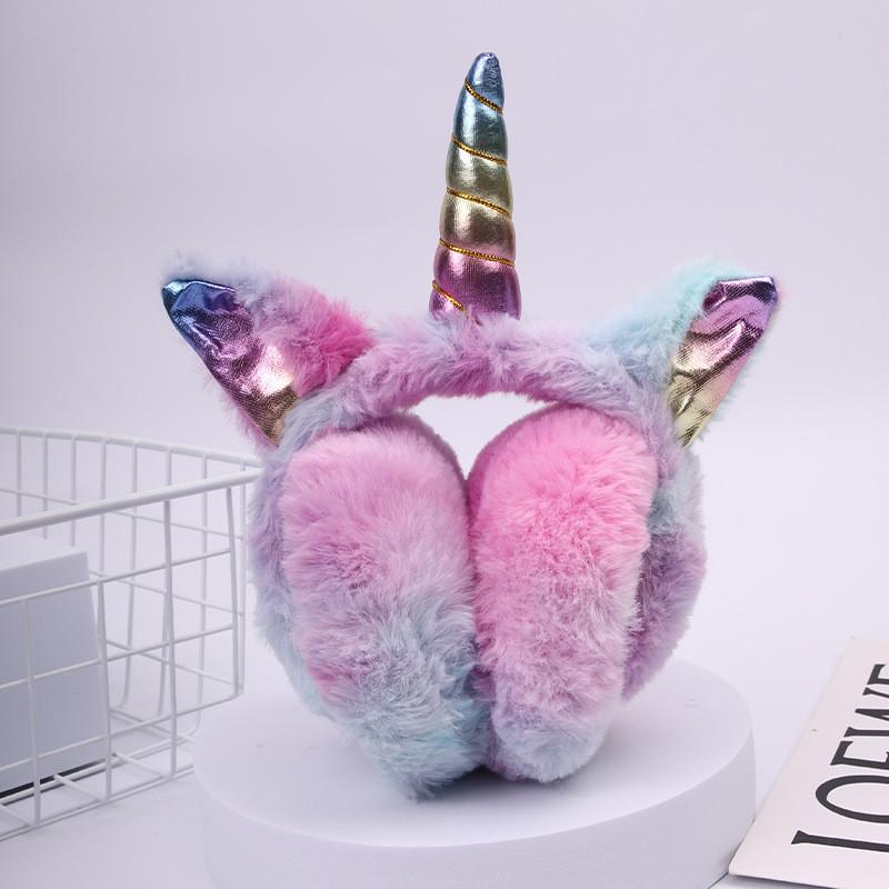 Lindas Orejeras Cálidas Infantiles de Dibujos Animados de Unicornio Estilo Conejo de Peluche Para Uso en Invierno