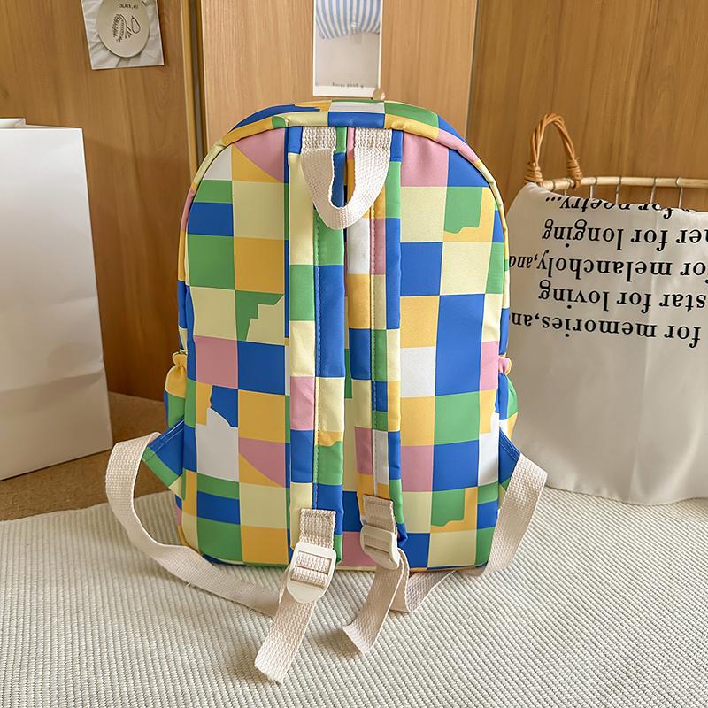 Plecak dla ucznia szkoły średniej w kratkę, damski, o dużej pojemności, nylonowy, szkolny