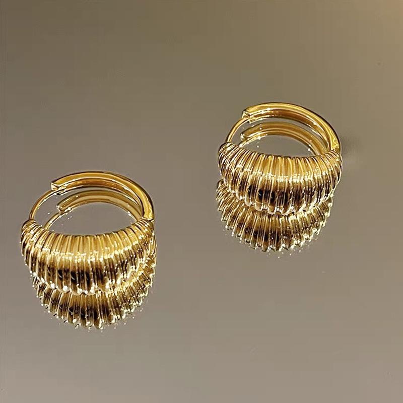 French Vintage Gold Color Textured Earrings for Women Stainless Steel Teardrop Chunky Hoop Earrings Statement Jewelry New Trend